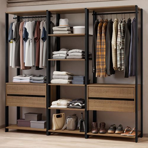 Guarda-Roupa Closet Modulado Valencia 4 Gavetas 199cm Rustic/Preto Madesa 02