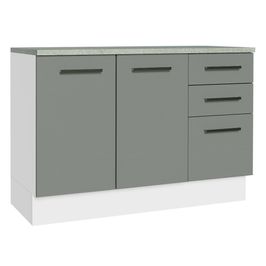 Balcão Cozinha 120 x 60 cm 2 Portas e 3 Gavetas (Com Tampo) Branco/Cinza Agata Madesa