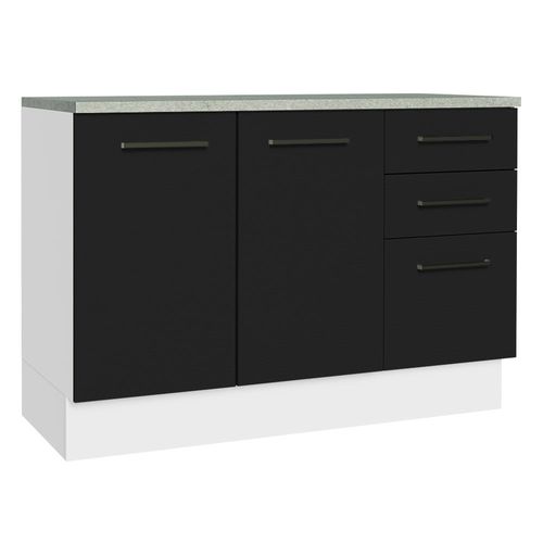 Balcão Cozinha 120 x 60 cm 2 Portas e 3 Gavetas (Com Tampo) Branco/Preto Agata Madesa