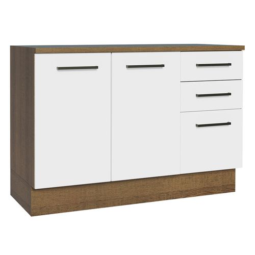 Balcão Cozinha 120 x 60 cm 2 Portas e 3 Gavetas (Com Tampo) Rustic/Branco Agata Madesa