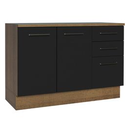 Balcão Cozinha 120 x 60 cm 2 Portas e 3 Gavetas (Com Tampo) Rustic/Preto Agata Madesa