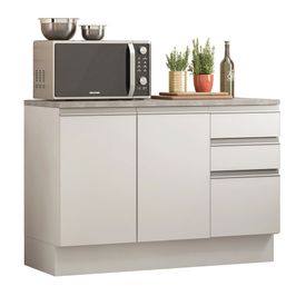 Balcão Cozinha 120 x 60 cm 2 Portas e 3 Gavetas (Com Tampo) Branco Glamy Madesa