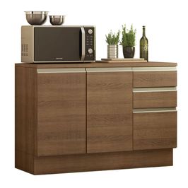 Balcão Cozinha 120 x 60 cm 2 Portas e 3 Gavetas (Com Tampo) Rustic Glamy Madesa