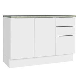 Balcão Cozinha 120 x 60 cm 2 Portas e 3 Gavetas (Com Tampo) Branco Stella Madesa