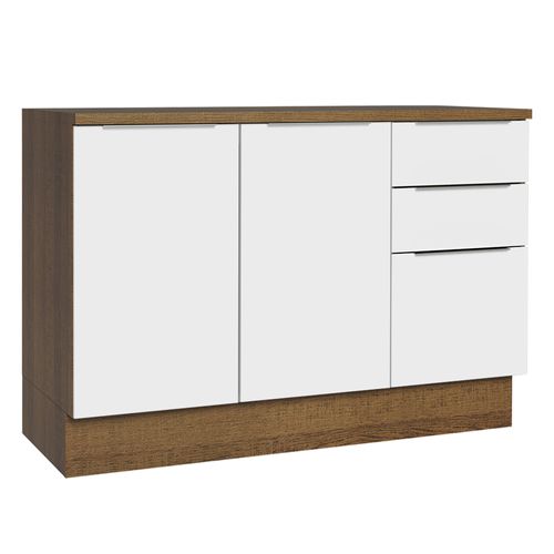 Balcão Cozinha 120 x 60 cm 2 Portas e 3 Gavetas (Com Tampo) Rustic/Branco Stella Madesa