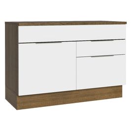 Balcão Cozinha 120 x 60 cm 1 Portas e 2 Gavetas (Com Tampo) Rustic/Branco Stella Madesa