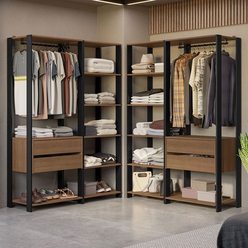 Guarda-Roupa Closet Modulado Valencia 4 Gavetas 358cm Rustic/Preto Madesa 04