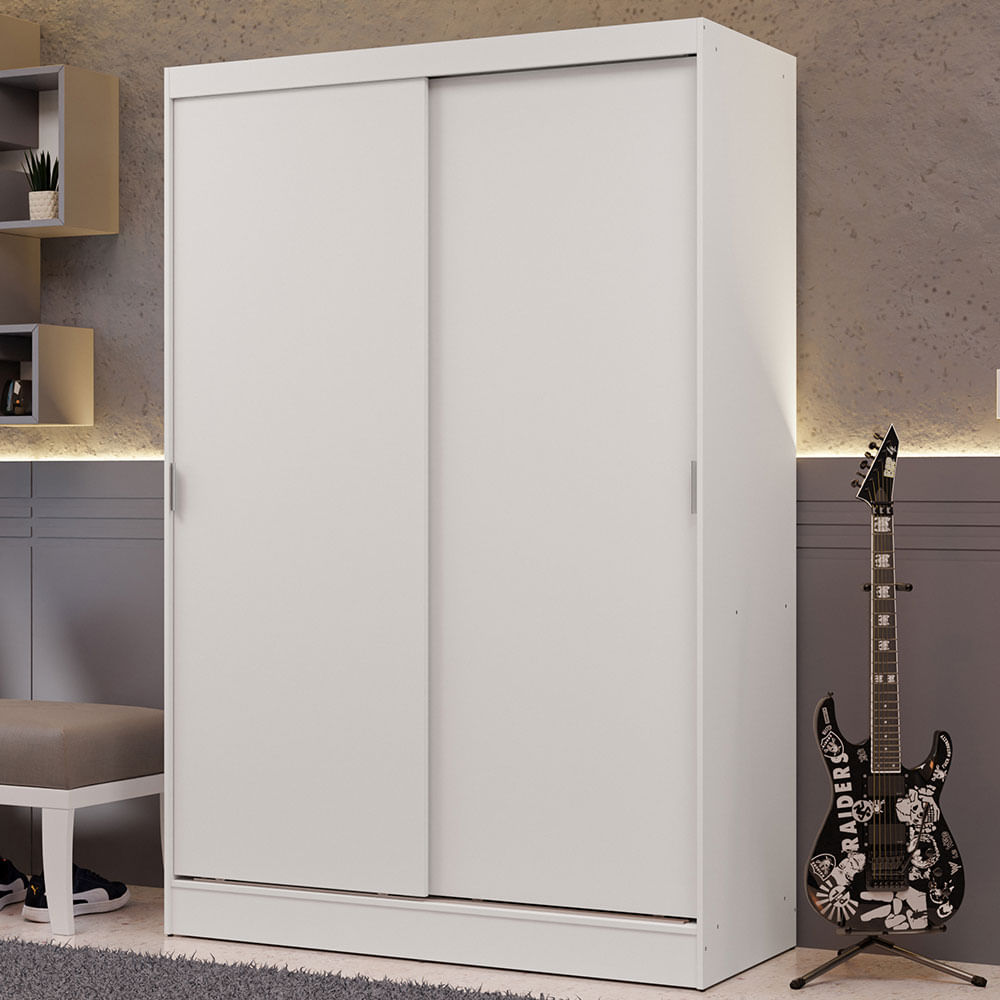 Guarda-Roupa Solteiro Madesa Luke 2 Portas de Correr de Madeira Branco