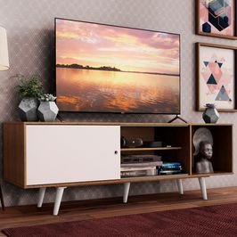 Rack Madesa Dubai para TV até 65 Polegadas com Pés Rustic/Branco 6E09
