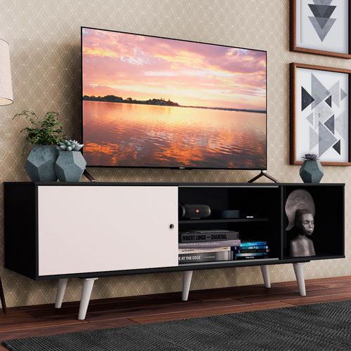 Rack Madesa Dubai para TV até 65 Polegadas com Pés Preto/Branco 7709
