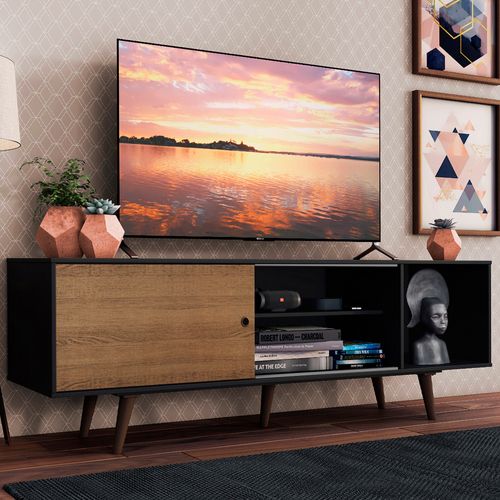Rack Madesa Dubai para TV até 65 Polegadas com Pés Preto/Rustic D85Z
