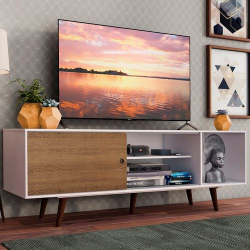 Rack Madesa Dubai para TV até 65 Polegadas com Pés Branco/Rustic 9B5Z