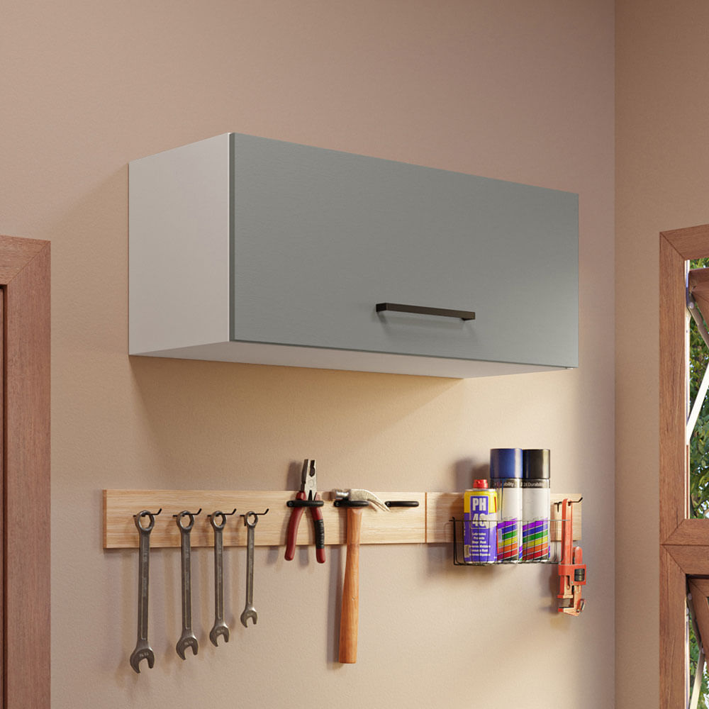Armário Aéreo Multiuso 80cm 1 Porta Basculante Branco/Cinza Agata Madesa