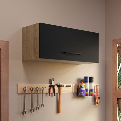 Armário Aéreo Multiuso 80cm 1 Porta Basculante Rustic/Preto Agata Madesa