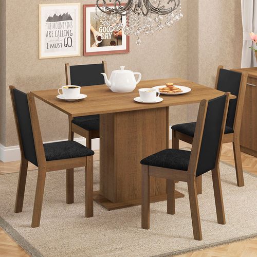 Conjunto Sala de Jantar Madesa Talita Mesa Tampo de Madeira com 4 Cadeiras Rustic/Preto/Oxford