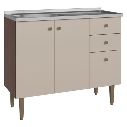 Balcão Gabinete com Pia 3 Portas e 2 Gavetas 105cm Rustic/Crema Gourmet Madesa
