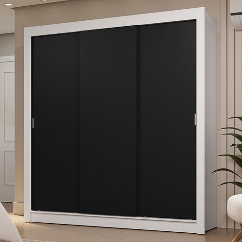 Guarda-Roupa Casal 3 Portas de Correr Branco/Preto Sublime Madesa