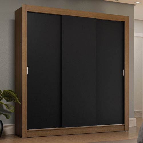 Guarda-Roupa Casal 3 Portas de Correr Rustic/Preto Sublime Plus Madesa