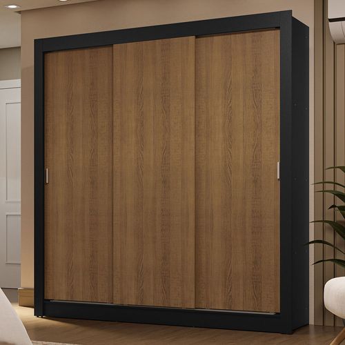 Guarda-Roupa Casal 3 Portas de Correr Preto/Rustic Sublime Madesa