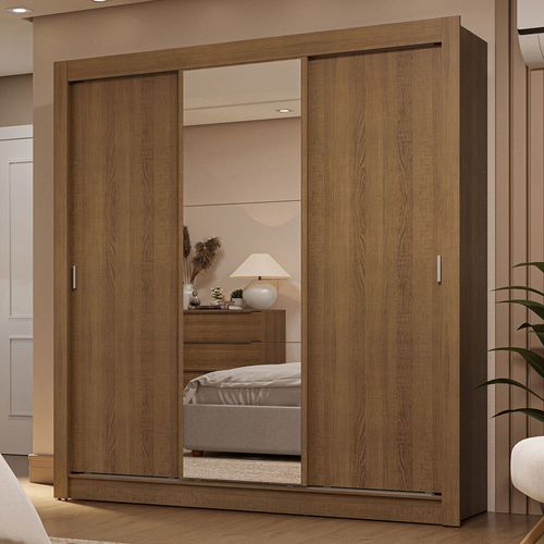 Guarda-Roupa Casal 3 Portas de Correr com Espelho 2 Gavetas Rustic Sublime Madesa