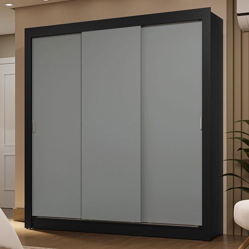 Guarda-Roupa Casal 3 Portas de Correr Preto/Cinza Sublime Madesa