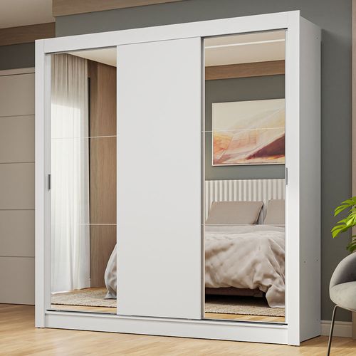 Guarda-Roupa Casal 3 Portas de Correr com Espelhos Branco Nobre Madesa