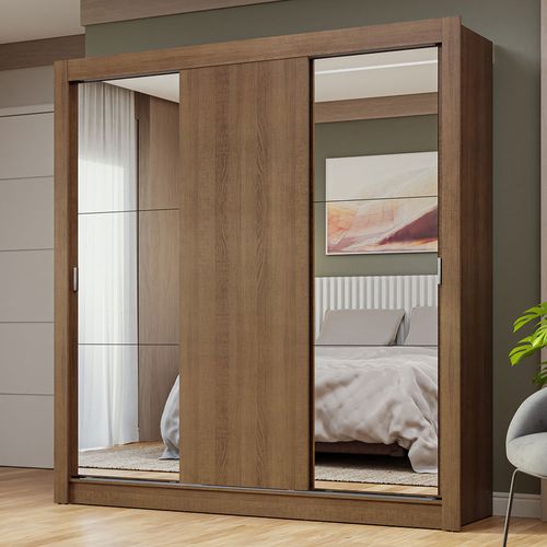 Guarda-Roupa Casal 3 Portas de Correr com Espelhos Rustic Nobre Madesa