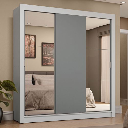 Guarda-Roupa Casal 3 Portas de Correr com Espelhos 4 Gavetas Branco/Cinza Sublime Plus Madesa