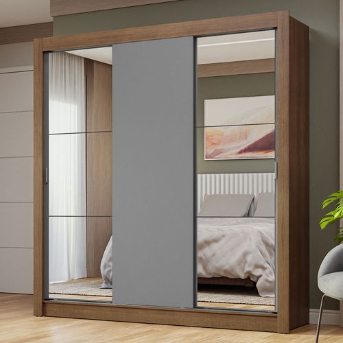 Guarda-Roupa Casal 3 Portas de Correr com Espelhos Rustic/Cinza Nobre Madesa