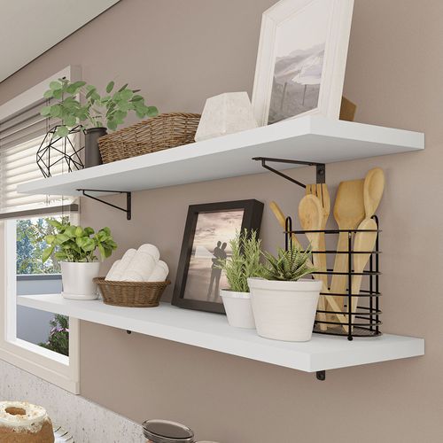 Kit 2 Prateleiras Suspensas para Cozinha Madesa 80 cm com Mão Francesa Branco