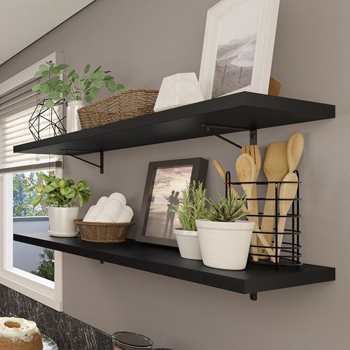 Kit 2 Prateleiras Suspensas para Cozinha Madesa 80 cm com Mão Francesa Preto
