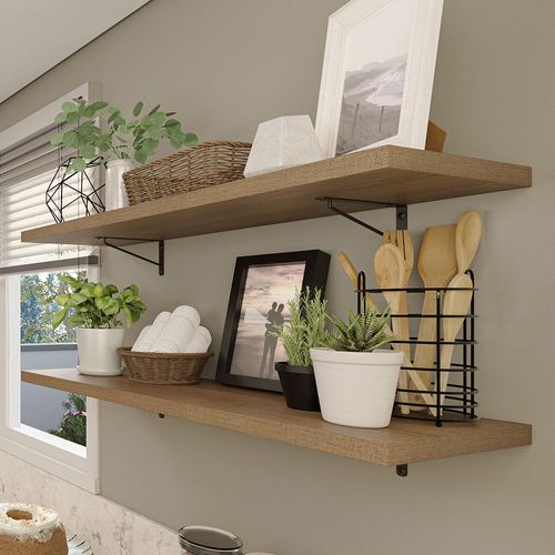 Kit 2 Prateleiras Suspensas para Cozinha Madesa 80 cm com Mão Francesa Rustic