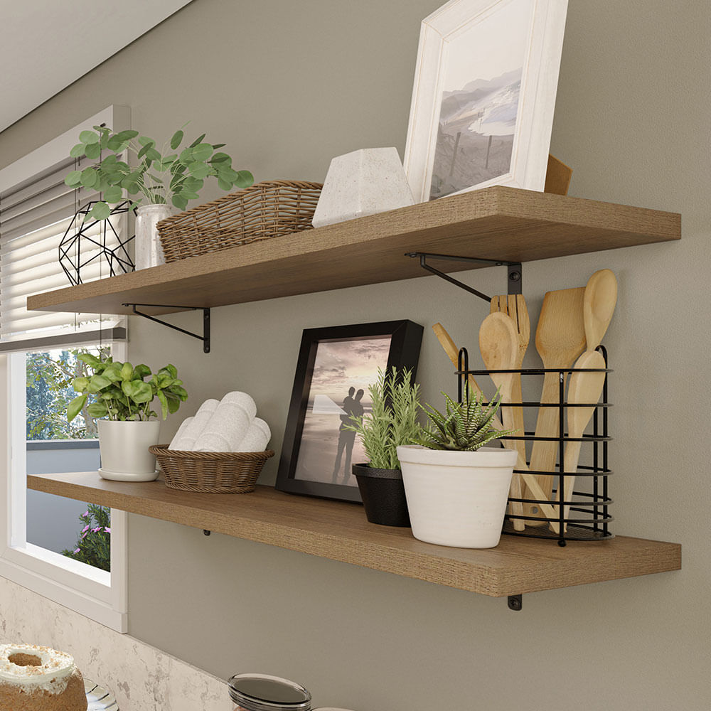 Kit 2 Prateleiras Suspensas para Cozinha Madesa 80 cm com Mão Francesa Rustic
