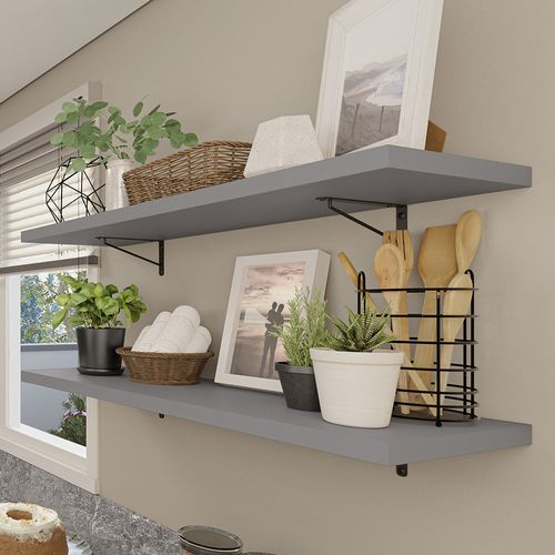 Kit 2 Prateleiras Suspensas para Cozinha Madesa 80 cm com Mão Francesa Cinza