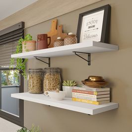Kit 2 Prateleiras Suspensas para Cozinha Madesa 60 cm com Mão Francesa Branco