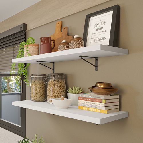 Kit 2 Prateleiras Suspensas para Cozinha Madesa 60 cm com Mão Francesa Branco