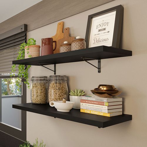 Kit 2 Prateleiras Suspensas para Cozinha Madesa 60 cm com Mão Francesa Preto