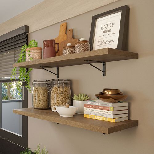 Kit 2 Prateleiras Suspensas para Cozinha Madesa 60 cm com Mão Francesa Rustic