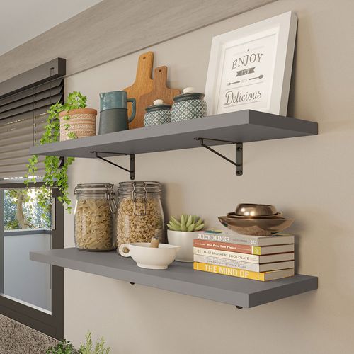 Kit 2 Prateleiras Suspensas para Cozinha Madesa 60 cm com Mão Francesa Cinza