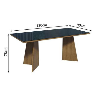 Mesa de Jantar Retangular com Tampo de Vidro Rustic/Preto 5388