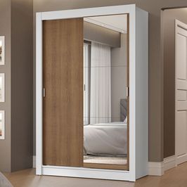 Guarda-Roupa Solteiro 2 Portas de Correr com Espelho 2 Gavetas Branco/Rustic Vivare Madesa