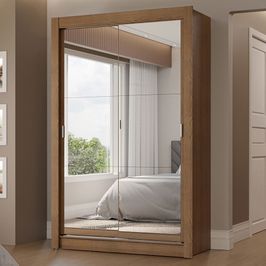 Guarda-Roupa Solteiro 2 Portas de Correr com Espelhos 2 Gavetas Rustic Vivare Madesa