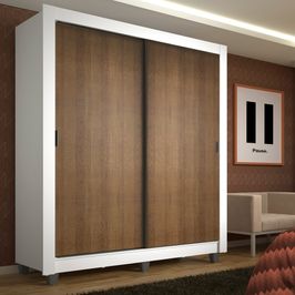 Guarda-Roupa Solteiro Madesa Denver 2 Portas de Correr com Pés Branco/Rustic