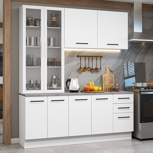 Armário de Cozinha Compacta 190cm com Cristaleira Branco Agata Madesa 01