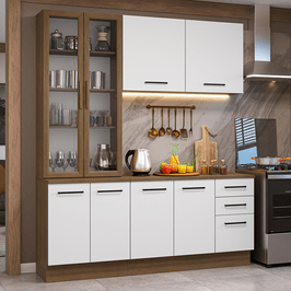 Armário de Cozinha Compacta 190cm com Cristaleira Rustic/Branco Agata Madesa 01
