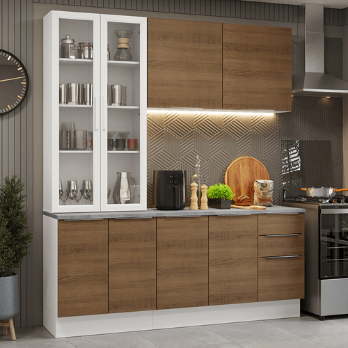 Armário de Cozinha Compacta 190cm Branco/Rustic Stella Madesa 03