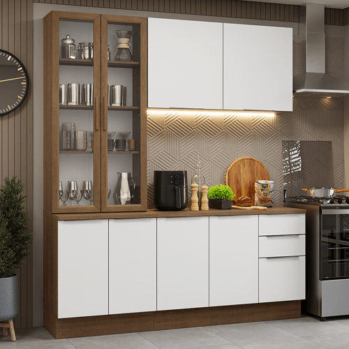 Armário de Cozinha Compacta 190cm Rustic/Branco Stella Madesa 03