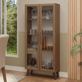 Cristaleira 70 cm 2 Portas de Vidro com Pés Trapézio Rustic/Marrom Madesa