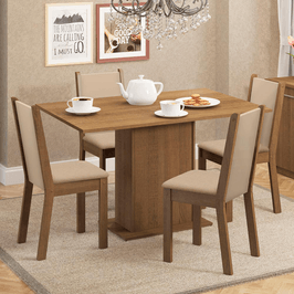 Conjunto Sala de Jantar Madesa Talita Mesa Tampo de Madeira com 4 Cadeiras Rustic/Crema/Sintético Bege