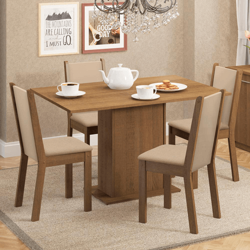 Conjunto Sala de Jantar Madesa Talita Mesa Tampo de Madeira com 4 Cadeiras Rustic/Crema/Sintético Bege